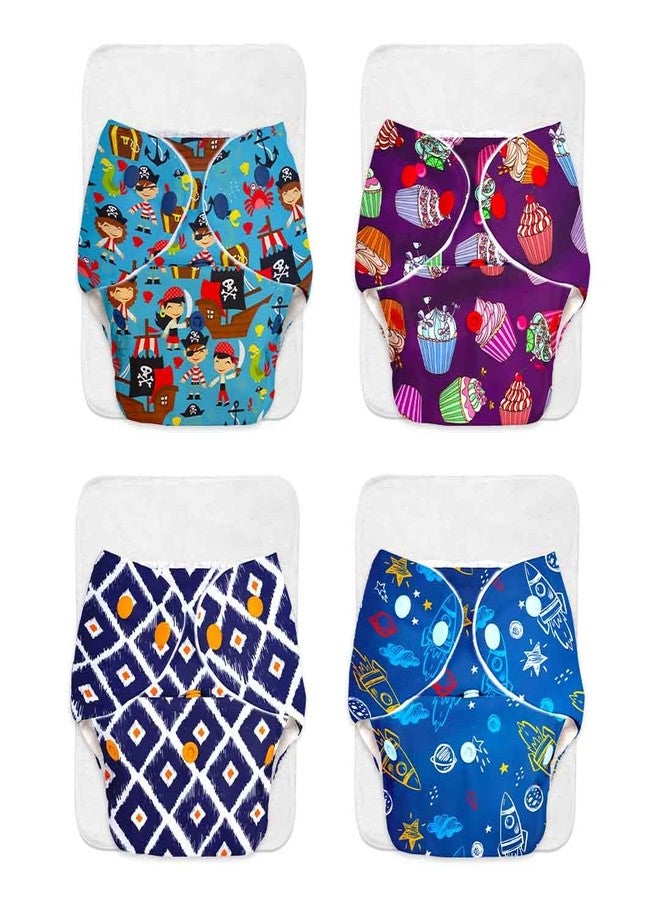SuperBottoms BASIC Assorted Pack of 4 Diapers with 4 Dry feel Inserts - Freesize cloth diapers | Reusable cloth diapers for babies - Fits babies from 0-3 years - 5-17kgs | Option 1 - Image 1