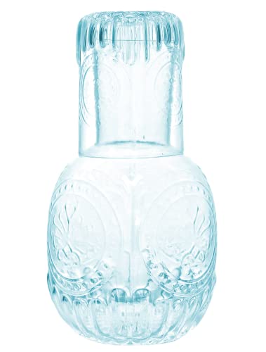 RockTrend Retro Clear Glass Bedside Night Water Carafe with Tumbler Glass, Relief Pitcher And Cup Set Blue - Image 1