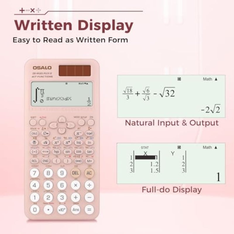 آلة حاسبة علمية 417 وظيفة GCSE School Pink OS-991ES PLUS 2 آلة حاسبة علمية للرياضيات، طاقة شمسية وبطارية لـ GCSE، كلية المدرسة الثانوية الثانوية، شاشة عرض مكتوبة من سطرين - Image 4
