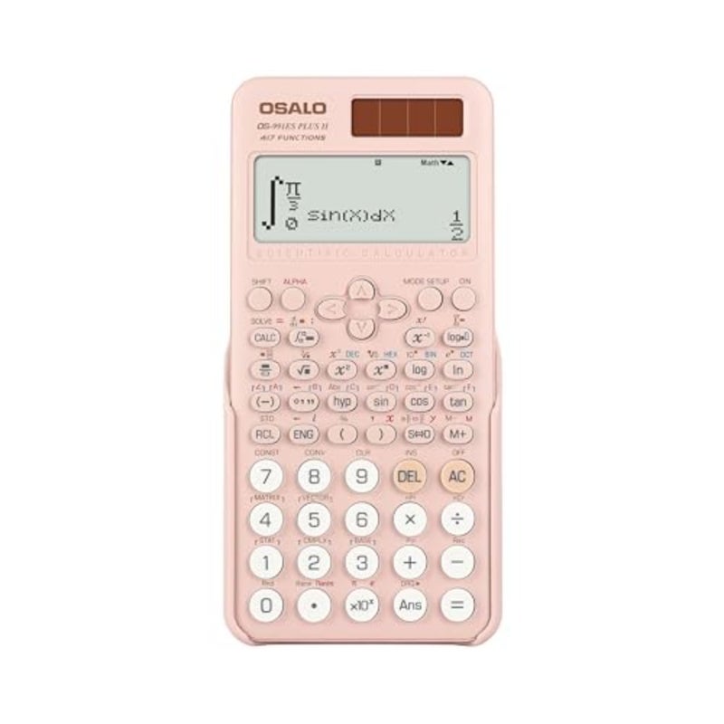 آلة حاسبة علمية 417 وظيفة GCSE School Pink OS-991ES PLUS 2 آلة حاسبة علمية للرياضيات، طاقة شمسية وبطارية لـ GCSE، كلية المدرسة الثانوية الثانوية، شاشة عرض مكتوبة من سطرين - Image 1