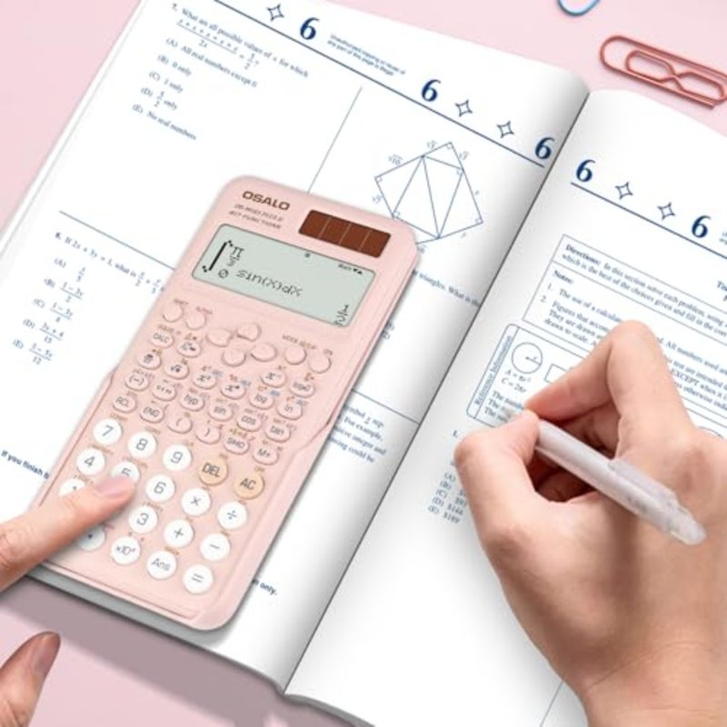 آلة حاسبة علمية 417 وظيفة GCSE School Pink OS-991ES PLUS 2 آلة حاسبة علمية للرياضيات، طاقة شمسية وبطارية لـ GCSE، كلية المدرسة الثانوية الثانوية، شاشة عرض مكتوبة من سطرين - Image 2