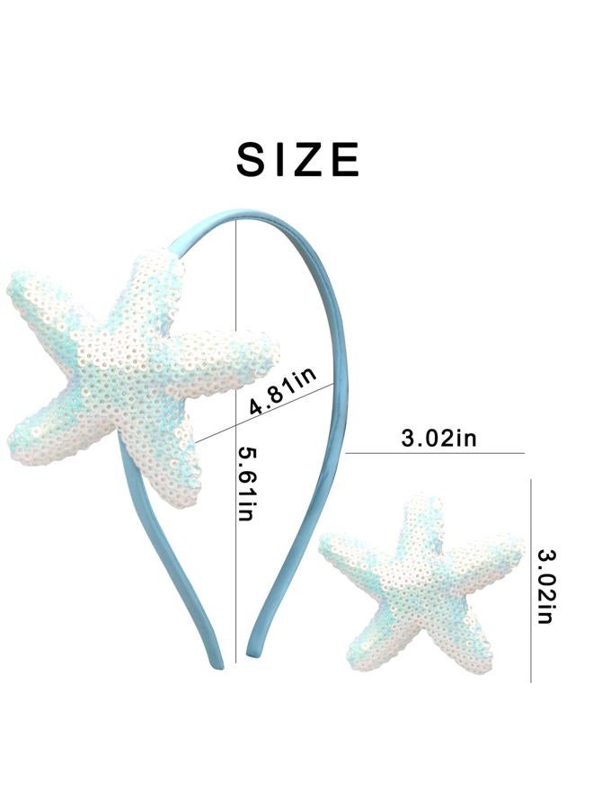 Totelux Starfish Sequins Headband Blue Sea Star Hair Bands Glitter Sea Shell Hair Accessories for Women Girls Beach Birthday Party Favors Decoration Supplies Gift - Image 2