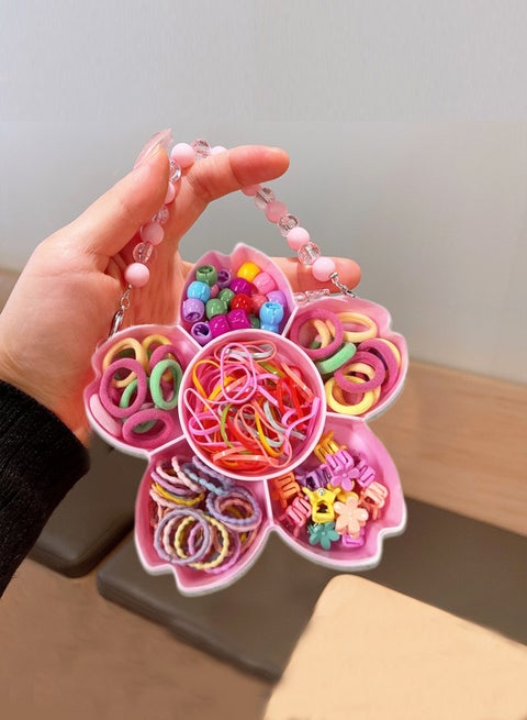 إكسسوارات شعر للأطفال - مجموعة إكسسوارات شعر بنات مع صندوق هدايا وردي على شكل زهرة الكرز: مشابك شعر ملونة، أربطة شعر متنوعة، وخصلات شعر صناعية - هدايا رمضان للأطفال مثالية للبنات الصغيرات (مناسبة للأعمار من 3-12 سنة)