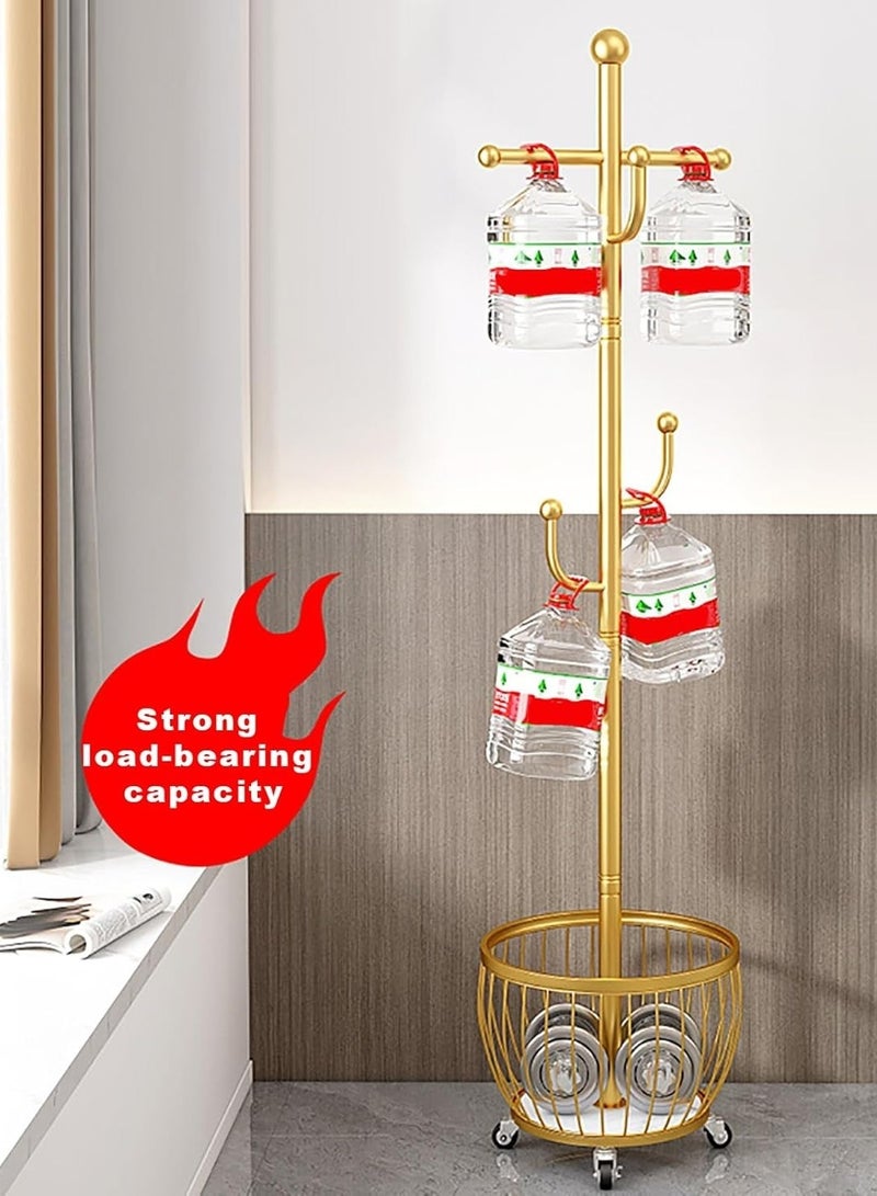 Generic Coat Rack Freestanding, Moveable Coat Tree with Basket, Modern Coat Hanger Stand with 4/6 Hooks for Scarf Jacket Hat, Metal Clothes Rack for Living Room Bedroom Office(168cm/66inch, Gold) - Image 5