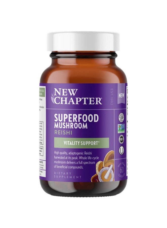 New Chapter Superfood Reishi Mushroom Capsules - Certified Organic USA-Grown 100% Vegan Mushroom Supplement for Vitality Support* Non-GMO, Certified Gluten Free, 60 ct - Image 1