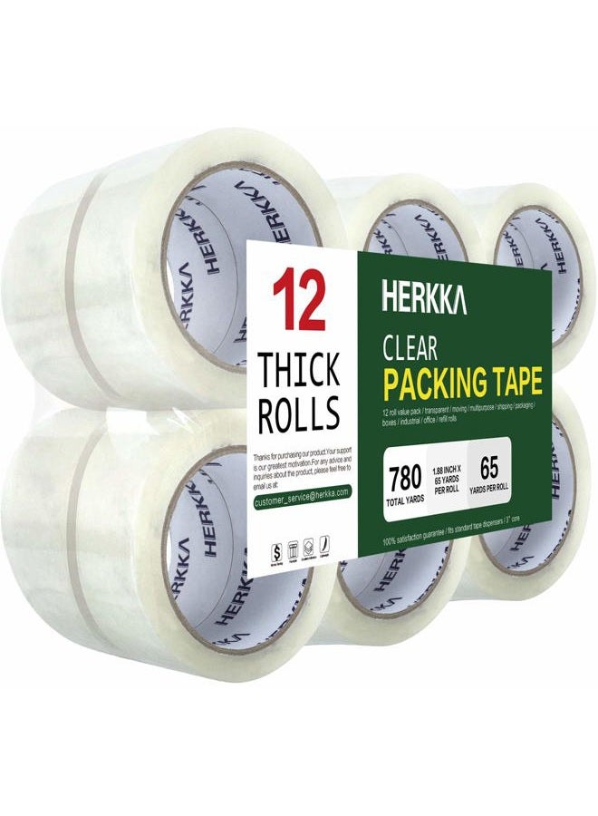 HERKKA Clear Packing Tape, 12 Rolls Heavy Duty Packaging Tape for Shipping Packaging Moving Sealing, Thicker Clear Packing Tape, 1.88 inches Wide, 65 Yards Per Roll, 780 Total Yards - Image 1