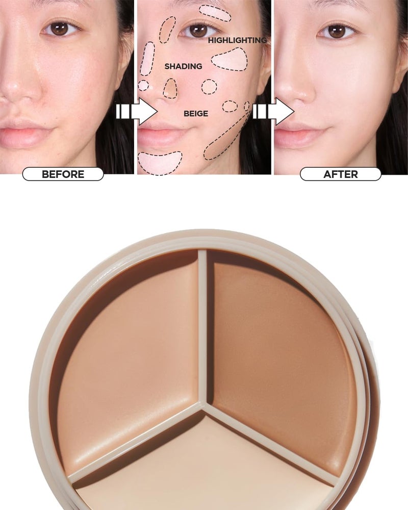 THESAEM Cover Perfection Triple Pot Concealer - 02 Contour Beige for 3D Facial Contouring - 3-Color Multi Concealer Palette with Shading & Highlighting - Korean Makeup with Sweet Almond Oil - Image 3