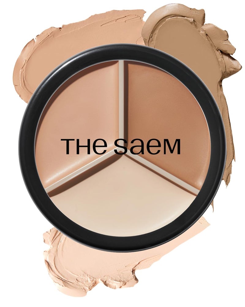 THESAEM Cover Perfection Triple Pot Concealer - 02 Contour Beige for 3D Facial Contouring - 3-Color Multi Concealer Palette with Shading & Highlighting - Korean Makeup with Sweet Almond Oil - Image 1
