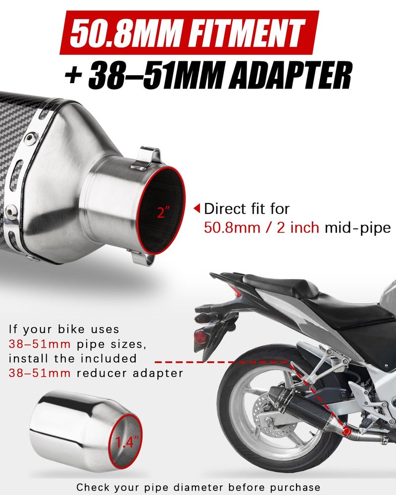 HAZAWA Slip-On Motorcycle Exhaust Muffler 51mm with Removable DB Killer, Carbon Fiber-Style Universal Exhaust for 38â€“51mm Pipes, Fit for Street & Sport Bikes (Carbon Fiber Pattern) - Image 2