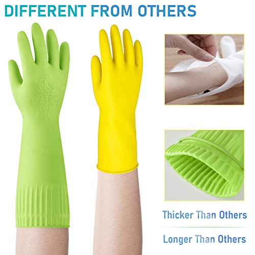 Disfore 2 Pairs of Durable Rubber Gloves, Reusable Non-Slip Cleaning Gloves, Long Sleeve Waterproof Dishwashing Gloves to Protect Your Hands, Soft and Comfortable Premium Kitchen Gloves, Large Green - Image 5