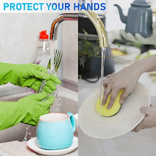 Disfore 2 Pairs of Durable Rubber Gloves, Reusable Non-Slip Cleaning Gloves, Long Sleeve Waterproof Dishwashing Gloves to Protect Your Hands, Soft and Comfortable Premium Kitchen Gloves, Large Green - Image 4
