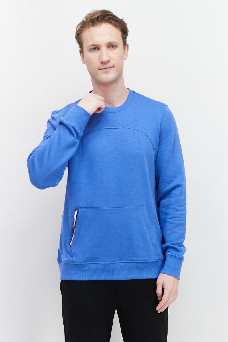 Fourlaps سويت شيرت رجالي بأكمام طويلة وياقة دائرية، أزرق - Image 1