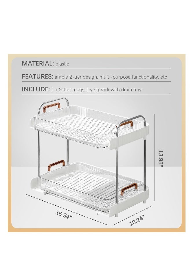2-Tier Mugs Drying Rack, Coffee Mug Holder Glass Cup Rack, Water Cup Drying Rack, Cup Storage Shelf, Cups and Mugs Storage Organizer, for Countertop Bathroom Organizer Countertop  - Image 5