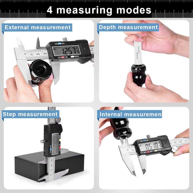 Qfun Caliper Measuring Tool, Qfun Vernier Digital Caliper Stainless Steel 6 Inch/150mm, Digital Micrometer Waterproof, Easy Switch from Inch to Millimeter, Large LCD Screen - Image 3