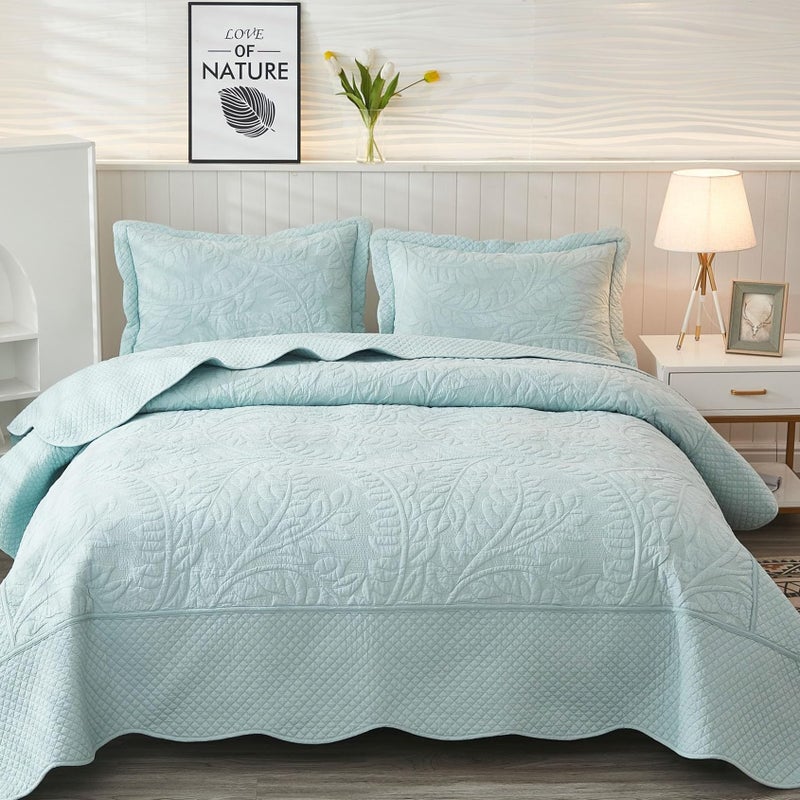 MarCielo 3Piece 100 Cotton Oversized Bedspread Lightweight Quilt Coverlet Embroidery Farmhouse Bedding Set T0 Aruba Blue Oversized King 118x106