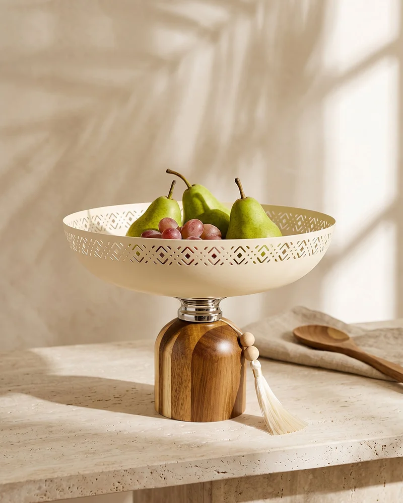 Redtag Cream Serving Fruit Bowl With Stand (Large)