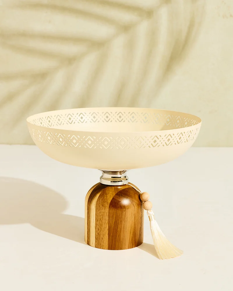 Redtag Cream Serving Fruit Bowl With Stand (Large)