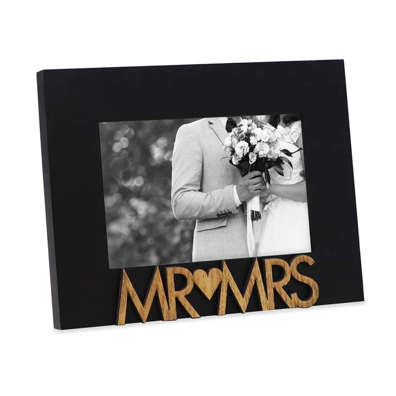 Isaac Jacobs Black Wood Sentiments â€œMr & Mrsâ€ Picture Frame, 4x6 inch, Newlywed Photo Gift for Wedding, Display on Tabletop, Desk (Black, 4x6) - Image 1