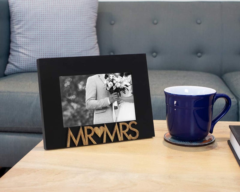 Isaac Jacobs Black Wood Sentiments â€œMr & Mrsâ€ Picture Frame, 4x6 inch, Newlywed Photo Gift for Wedding, Display on Tabletop, Desk (Black, 4x6) - Image 3