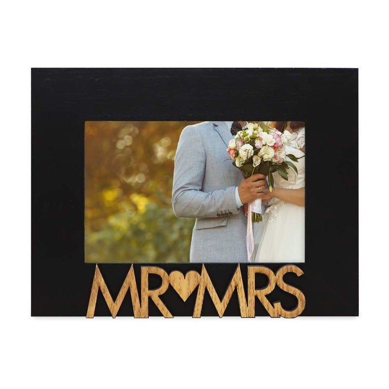 Isaac Jacobs Black Wood Sentiments â€œMr & Mrsâ€ Picture Frame, 4x6 inch, Newlywed Photo Gift for Wedding, Display on Tabletop, Desk (Black, 4x6) - Image 2