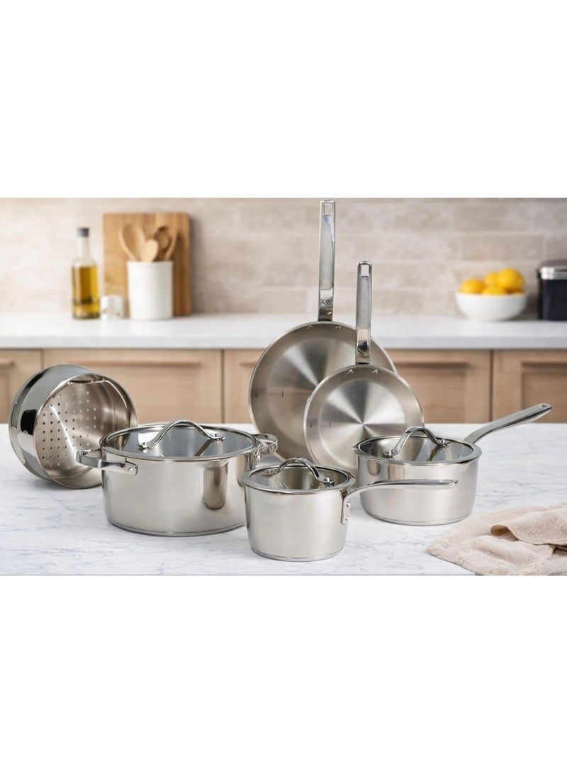 Tramontina Since 1911, 9-Piece Tempo Tri-Ply Base Stainless Steel Cookware Set with Glass Lids, Pots and Pans Kitchen Set, Induction-Ready, Oven-Safe, Dishwasher-Safe - Image 1