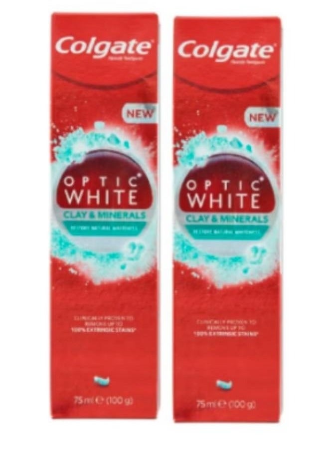 Colgate 2 Piece Set Optic White Clay and Minerals Remove Stains and Restore Natural Whiteness Mint 2X75 ml - Image 2