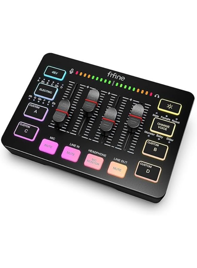 FIFINE Gaming Audio Mixer, Streaming RGB PC Mixer with XLR Microphone Interface, Individual Control, Volume Fader, Mute Button, 48V Phantom Power, for Podcast/Recording/Vocal/Game Voice-AmpliGame SC3 - Image 1