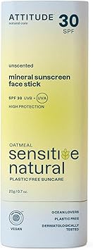 ATTITUDE Mineral Sunscreen Face Stick for Sensitive Skin SPF 30 EWG Verified PlasticFree Broad Spectrum UVAUVB Protection with Zinc Oxide Dermatologically Tested Vegan Unscented 20 g - Image 1