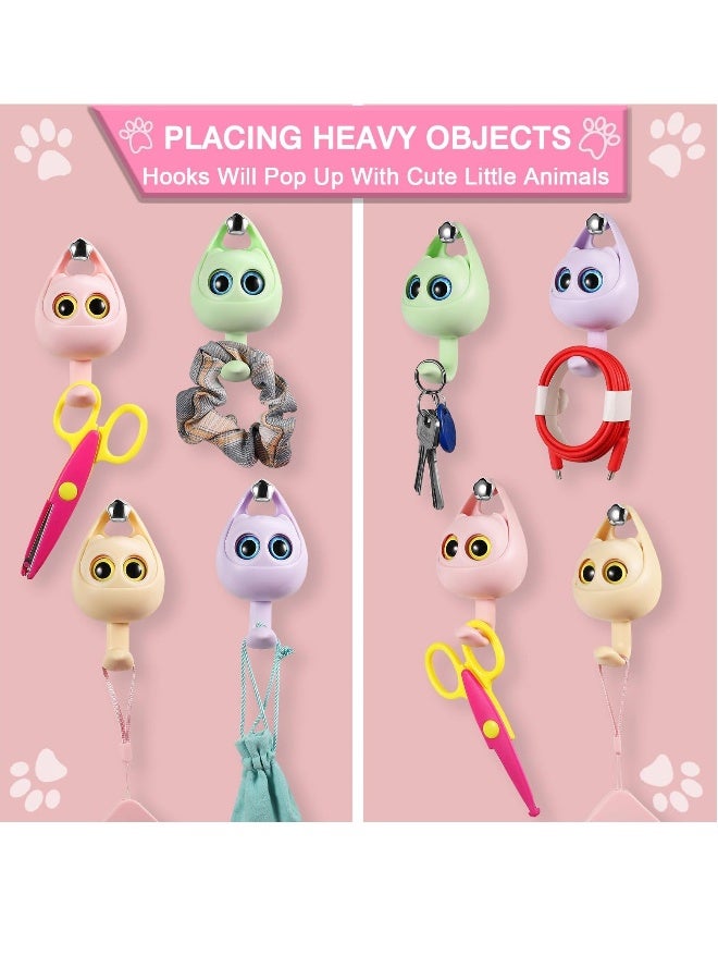 Creative Winking Cat Adhesive Coat Hook, 4Pcs - Cute Multifunctional Cat Hooks for Hanging Towels, Hats, Coats, Bags, Belts, Keys - Wall Hanging Decorations, Carry Up to 5.5 LBS(4 Color)  - Image 2