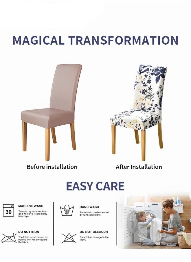 MIXDE - 4-Piece Printed Dining Chair Cover, Kitchen Detachable Dining Chair Protective Cover, Washable Elastic Seat Cover - Image 1