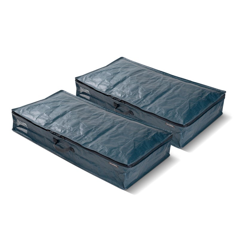 CleverMade Under Bed Storage Bag - 46L - Pack of 2 - Ocean - Collapsible Storage for Shoes and Clothes Easy Use - Heavy Duty Utility Bag Home - Image 1
