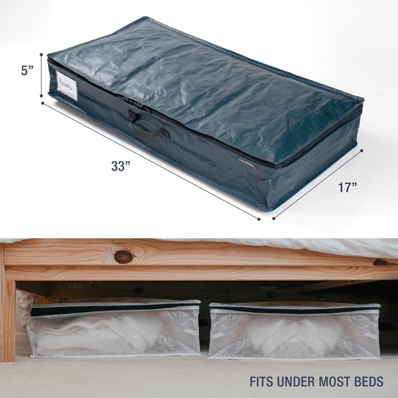 CleverMade Under Bed Storage Bag - 46L - Pack of 2 - Ocean - Collapsible Storage for Shoes and Clothes Easy Use - Heavy Duty Utility Bag Home - Image 3