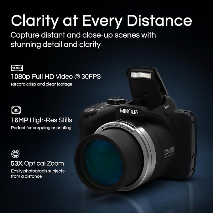 Minolta ProShot MN53Z 16MP Camera, 53X Optical Zoom, 1080p Video (Black) | Waterproof design captures photos and HD video at the beach, pool and on outdoor adventures. - Image 2