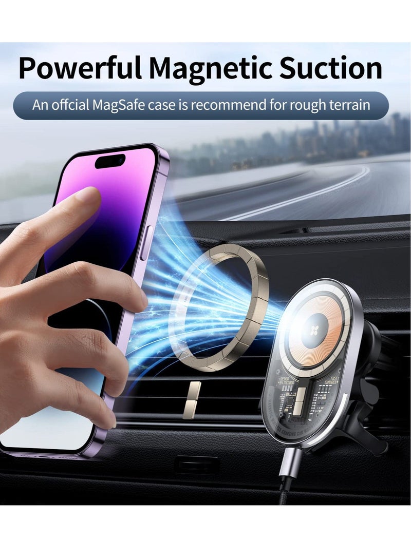 Captaintech Mag Safe Magnetic Wireless Car Charger Holder for iPhone 15W Quick Charge Vent Hole Phone Holder for iPhone 14/14 Pro/14 Max/13/13 Pro/13 Pro Max/ 12/12Pro/Mini Phone Holder Car Accessories Gray - Image 2