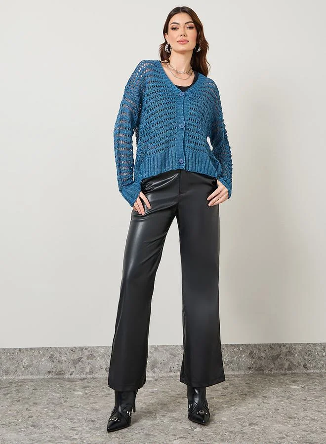 Styli Textured Button Down Short Length Cardigan