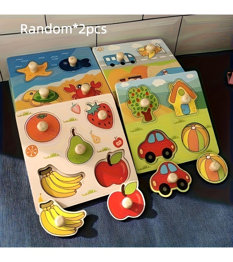 Kids Identification Boards 2pcs 3D Wooden Puzzle For Early Learning Handheld Jigsaw Educational Toy Party Game Activity Holiday Gift - Image 1