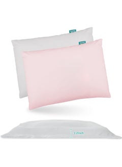 Biloban Biloban Toddler Pillow 2 Pack with Pillowcase (13 x 18), Cotton Kid Pillow for Sleeping, Machine Washable Soft Travel Pillow, Toddler Use Only, Age 2 to 5 (Gray & Pink)  - Image 1
