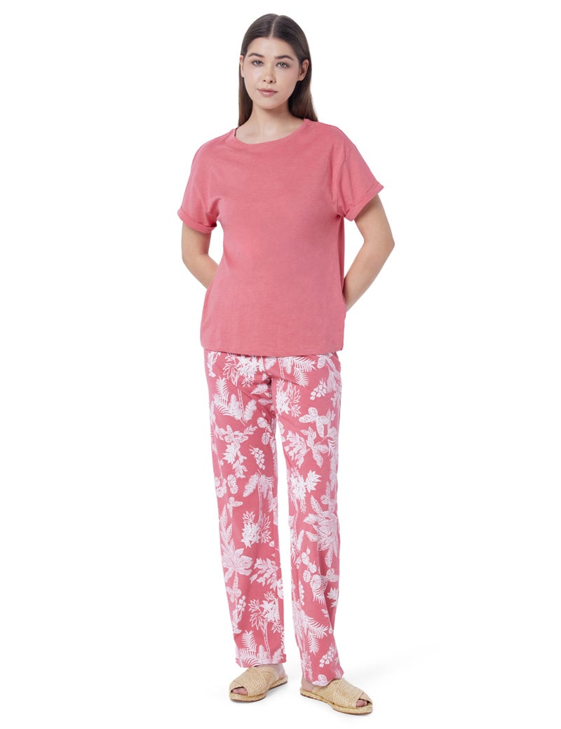 Marks & Spencer Cotton Rich Leaf Print Pyjama Set Rouge - Image 1