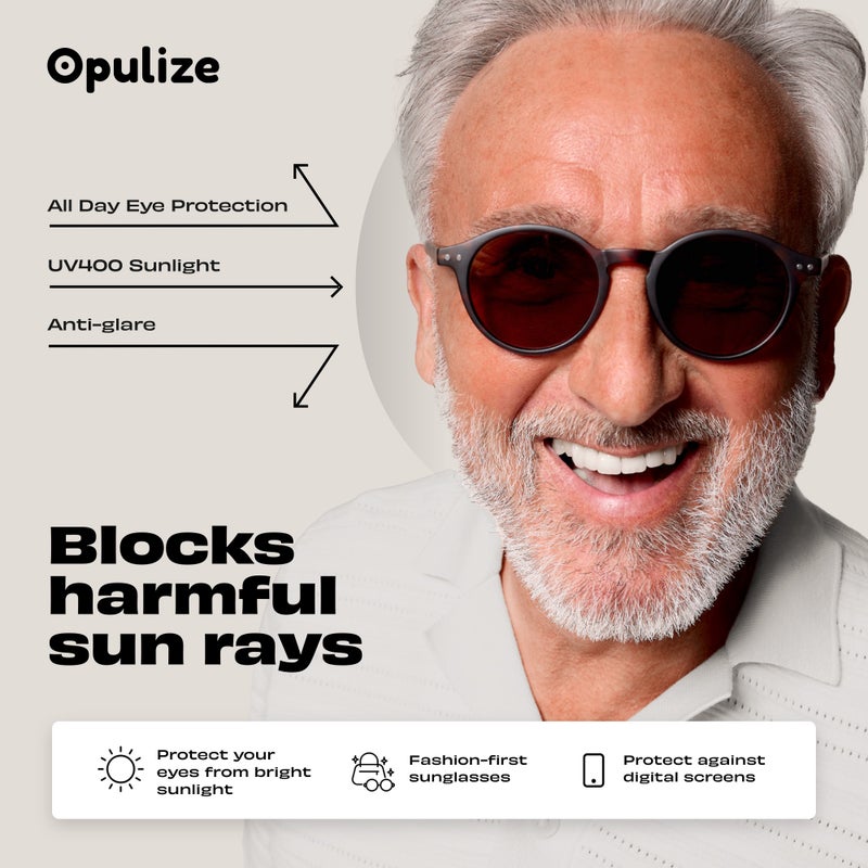 OPULIZE نظارات قراءة REY للنساء والرجال، إطار دائري رجعي مع مفصلات زنبركية، أسود غير لامع، صدفي بني +1.00 (عبوة من 2) - Image 5