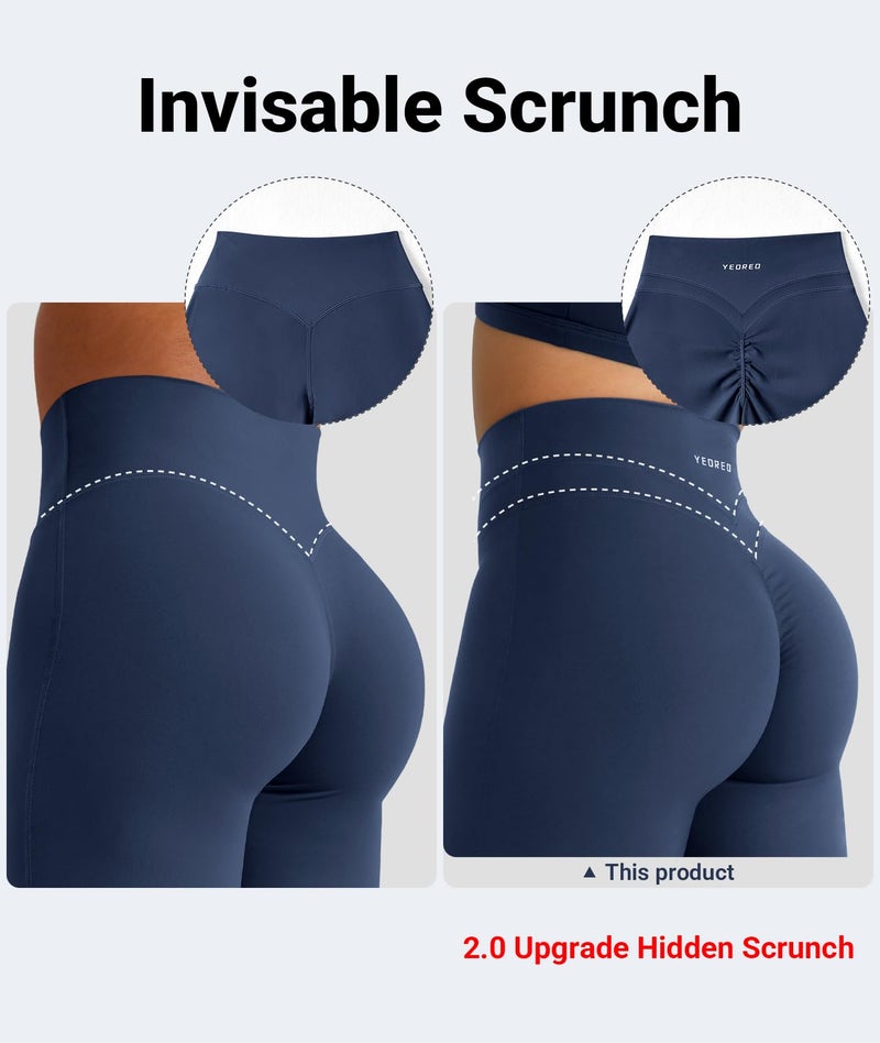 YEOREO Straight Leg Workout Leggings Hidden Scrunch High Waist Gym Pants No Front Seam Wide Leg Yoga Pants Navy M - Image 3