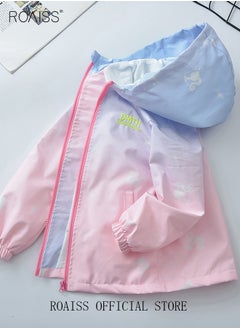 roaiss Little Girls Gradient Color Rain Jackets Lightweight Windproof Hoodie Jacket Kids Waterproof Windbreaker 4-14 Years  - Image 1