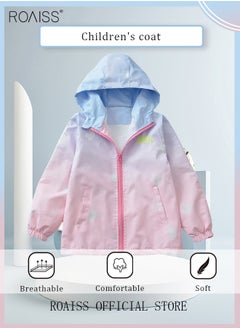 roaiss Little Girls Gradient Color Rain Jackets Lightweight Windproof Hoodie Jacket Kids Waterproof Windbreaker 4-14 Years  - Image 3