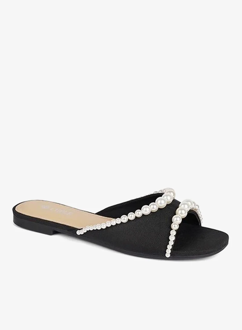 كابلي صنادل نسائية سهلة الارتداء باللؤلؤ