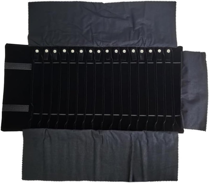 SCIKHEFT Portable Jewelry Roll Untangled Secure Necklace Travel Storage Bag Displays Holder 16 Chain (Gray PU and Black Velvet) - Image 3