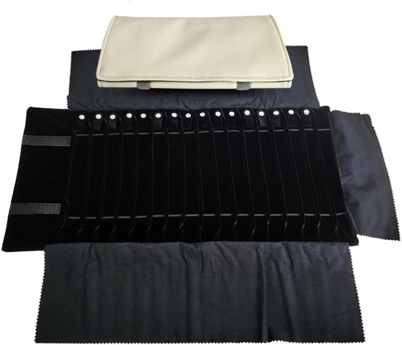 SCIKHEFT Portable Jewelry Roll Untangled Secure Necklace Travel Storage Bag Displays Holder 16 Chain (Gray PU and Black Velvet) - Image 1