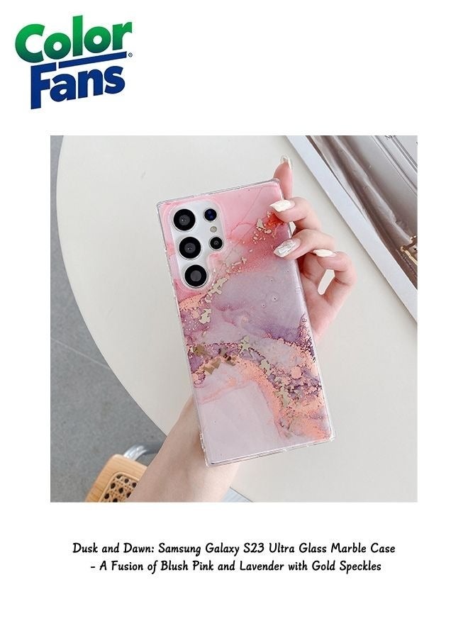 Dusk and Dawn: Samsung Galaxy S23 Ultra Glass Marble Case - A Fusion of Blush Pink and Lavender with Gold Speckles