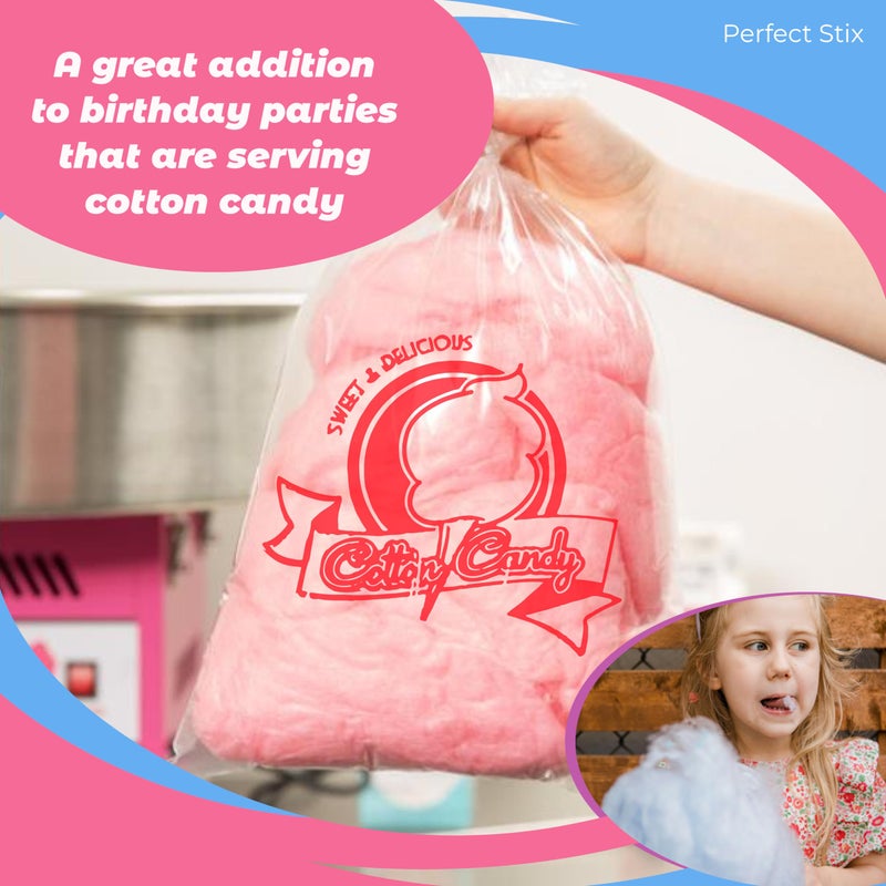 Concession Essentials حقائب حلوى القطن الأساسية من بيرفكت ستيكس - 200 حقيبة حلوى قطن مع أربطة، ارتفاع 0.5 بوصة، عرض 18 بوصة، طول 12 بوصة (عبوة من 200) - Image 2