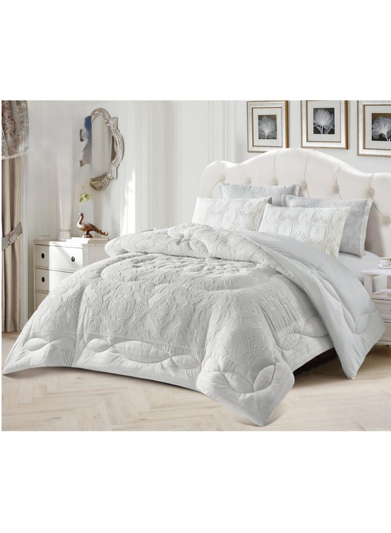 AKD Double bed sheet set with a luxurious pattern, made of microfiber, 6 pieces, old size: 1- Duvet 260*240cm, 1- Fitted sheet 200*200*30cm, 2- Decorative pillowcases 75*50*5cm, 2- Pillowcases 75*50cm. - Image 1