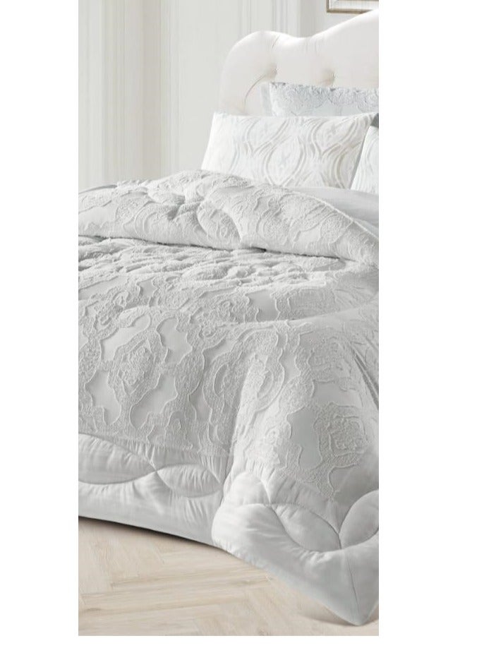 AKD Double bed sheet set with a luxurious pattern, made of microfiber, 6 pieces, old size: 1- Duvet 260*240cm, 1- Fitted sheet 200*200*30cm, 2- Decorative pillowcases 75*50*5cm, 2- Pillowcases 75*50cm. - Image 3