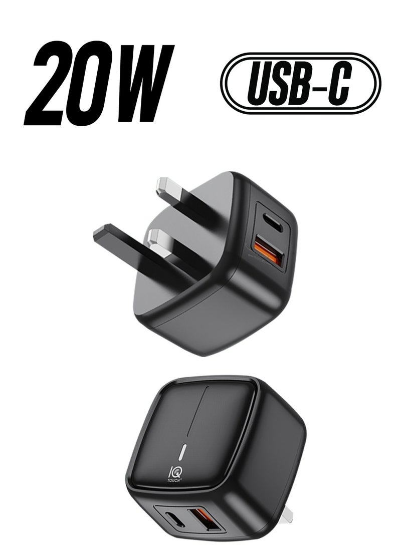 IQ TOUCH شاحن حائط منزلي سريع من IQ TOUCH - Pd20W Pd+Qc، أسود 